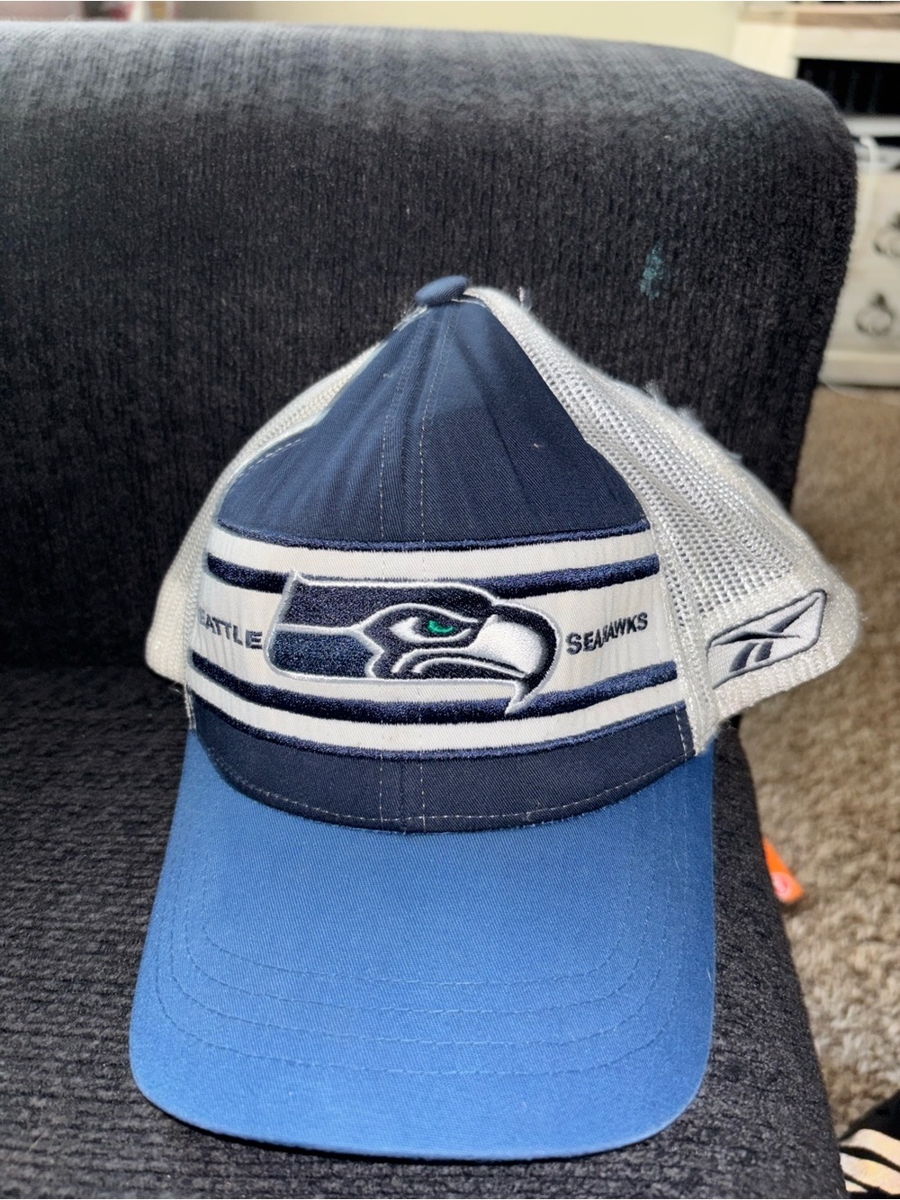 Seattle Seahawks Blue and White Mesh Trucker Cap - Reebok